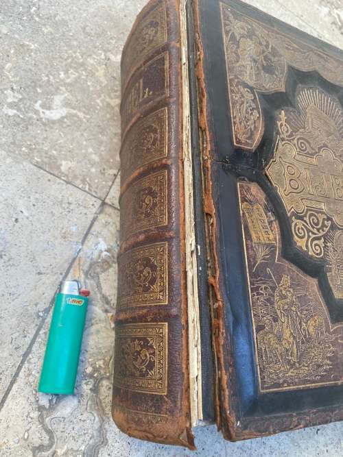 antique vintage extra large old  Holy bible 1910 with metal hinges