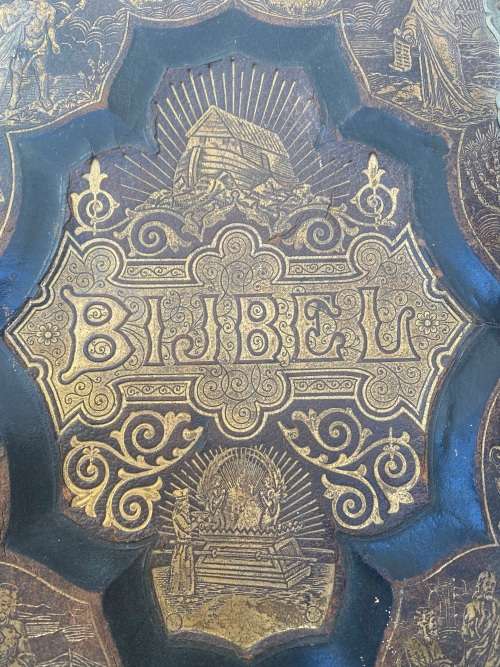 antique vintage extra large old  Holy bible 1910 with metal hinges