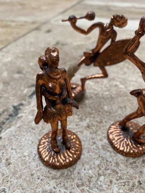 vintage african small copper  Ndebele figure figures statue lot of 5
