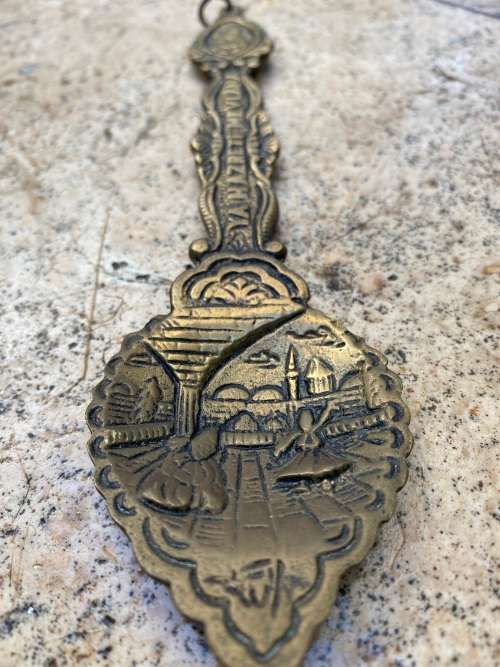 Vintage Brass Spoon Wall Hanging of Rumi and Whirling Dervish Mystic Ya Hazreti Mevlana