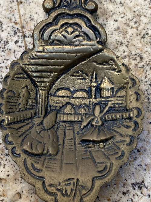 Vintage Brass Spoon Wall Hanging of Rumi and Whirling Dervish Mystic Ya Hazreti Mevlana