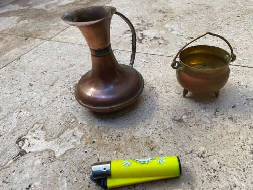 vintage webaware weba ware pitchet jug with mini brass chauldron