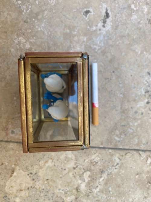 vintage peyo smurf pair digger book smurfs brass in glass mirror back display case box