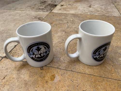 vintage STAR WARS 25TH ANNIVERSARY RARE COFFEE MUG pair of two (1977-2002) MADE IN SPAIN EUC