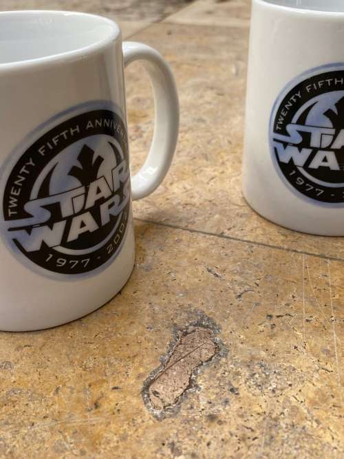 vintage STAR WARS 25TH ANNIVERSARY RARE COFFEE MUG pair of two (1977-2002) MADE IN SPAIN EUC