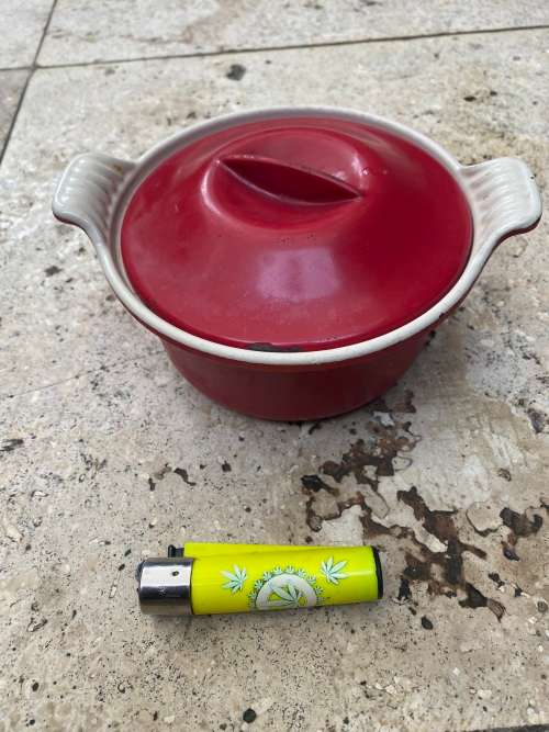 vintage Le Creuset cast iron enamel pot no 14 flame red