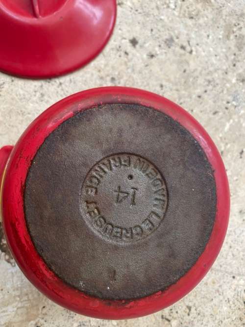 vintage Le Creuset cast iron enamel pot no 14 flame red