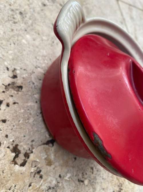 vintage Le Creuset cast iron enamel pot no 14 flame red