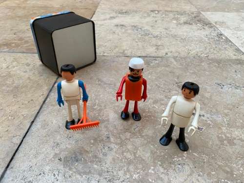 vintage 1977 Mettoy figures play craft busy bodies lot of three people with train track support