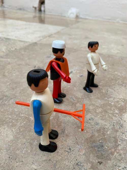 vintage 1977 Mettoy figures play craft busy bodies lot of three people with train track support