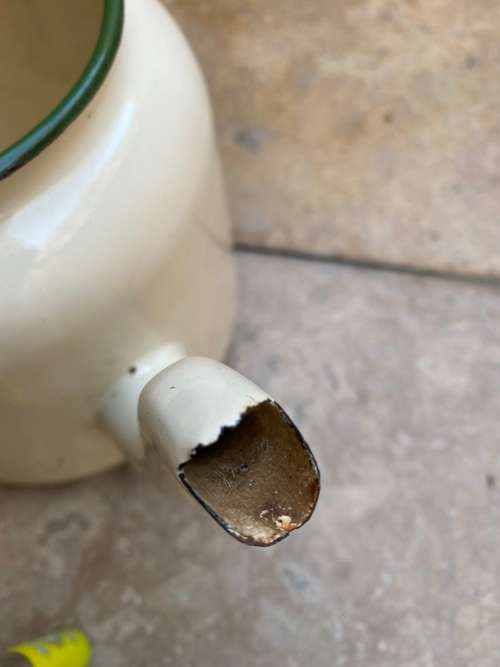 vintage judge cream and green heavy enamel tea pot teapot kettle pair , no lids