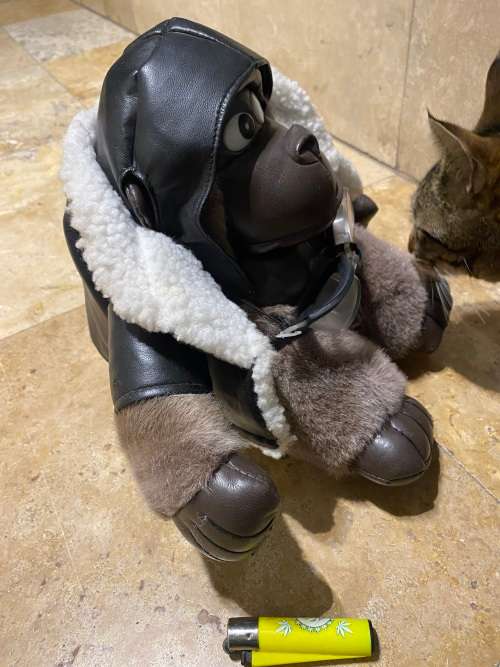 VINTAGE rare TB TRADING CO. PLUSH BROWN APE GORILLA character aviation aviator doll