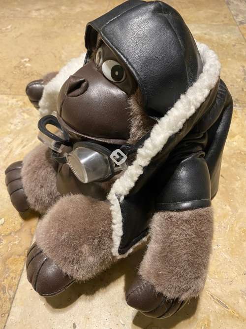 VINTAGE rare TB TRADING CO. PLUSH BROWN APE GORILLA character aviation aviator doll