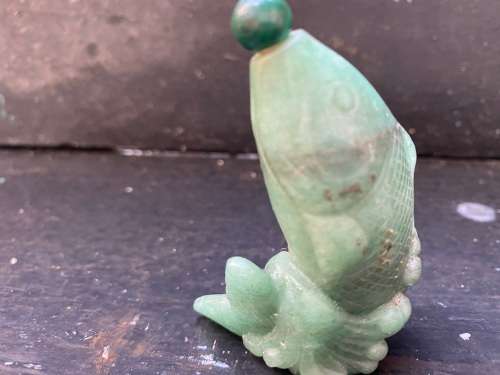 Antique Chinese Carved Jade green Stone hand carved Fish shape Shaped Snuff Bottle