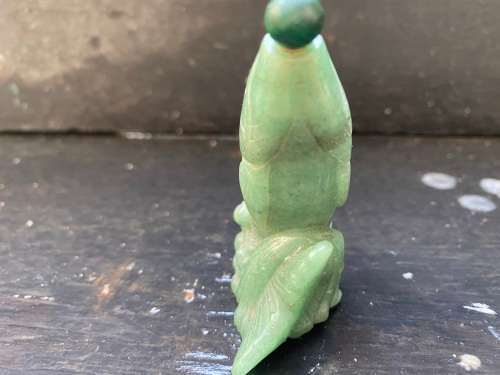 Antique Chinese Carved Jade green Stone hand carved Fish shape Shaped Snuff Bottle