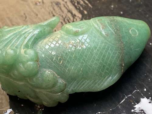 Antique Chinese Carved Jade green Stone hand carved Fish shape Shaped Snuff Bottle