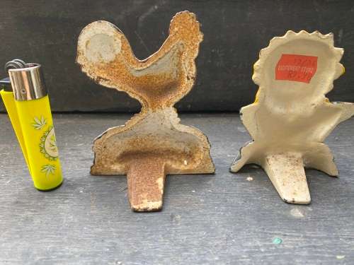 vintage cast iron door stop doorstopper pair rooster and sunflower