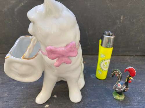 vintage collectable ceramic cat with coin purse made by Coimbra SP Portugal toothpick holder