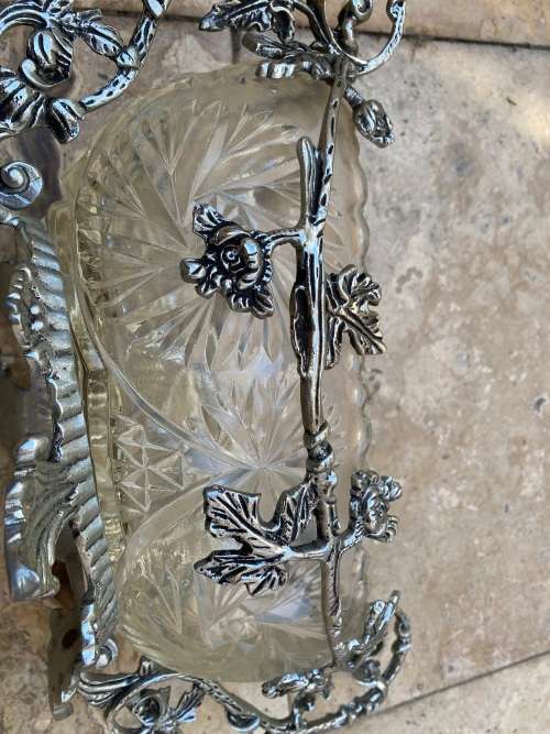 vintage jardinieres art nouveau dragon boat shape planter vase crystal  ornate centre peace