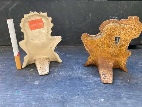 vintage cast iron door stop doorstopper pair sunflower and chicken family