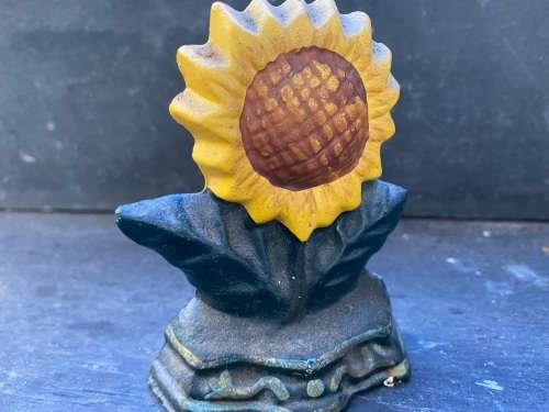 vintage cast iron door stop doorstopper pair sunflower and chicken family