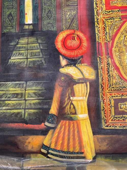 vintage sacred gates pilgrimage hand painted fabric spiritual art on cotton