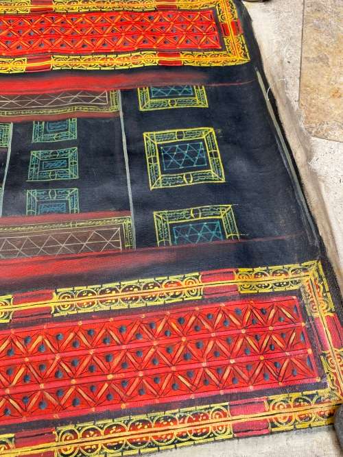 vintage sacred gates pilgrimage hand painted fabric spiritual art on cotton
