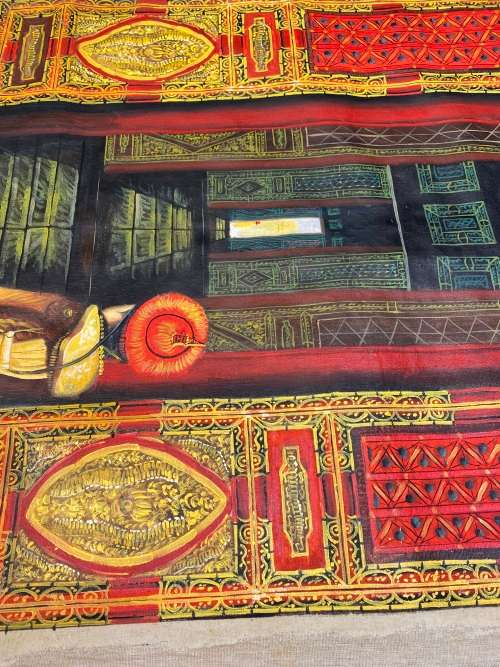 vintage sacred gates pilgrimage hand painted fabric spiritual art on cotton