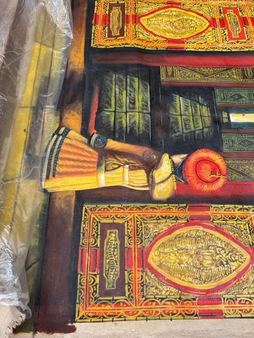 vintage sacred gates pilgrimage hand painted fabric spiritual art on cotton