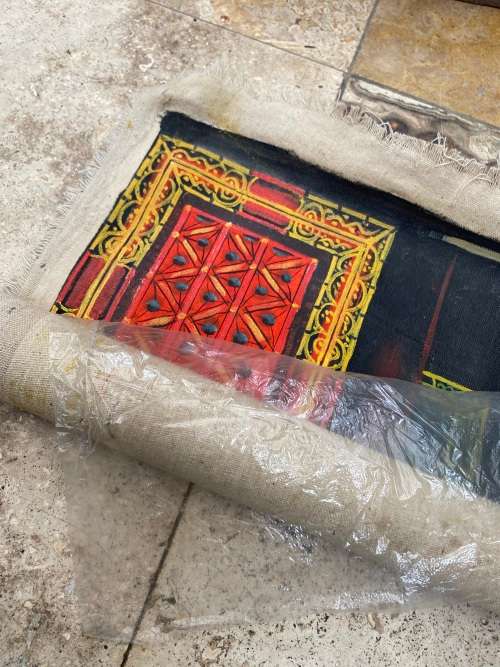 vintage sacred gates pilgrimage hand painted fabric spiritual art on cotton