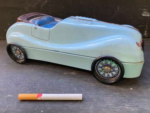 vintage blue car toffee tin woolworths trinket tin storage tin car