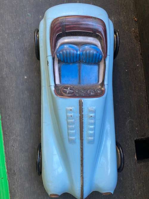 vintage blue car toffee tin woolworths trinket tin storage tin car
