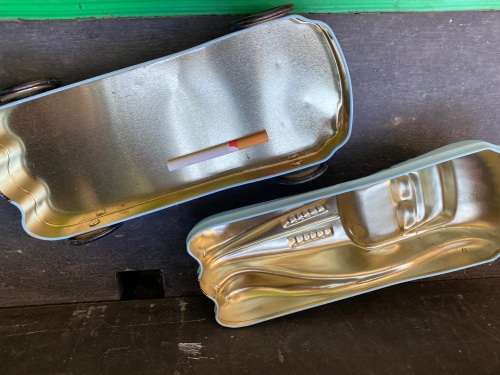 vintage blue car toffee tin woolworths trinket tin storage tin car