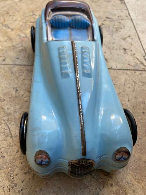 vintage blue car toffee tin woolworths trinket tin storage tin car
