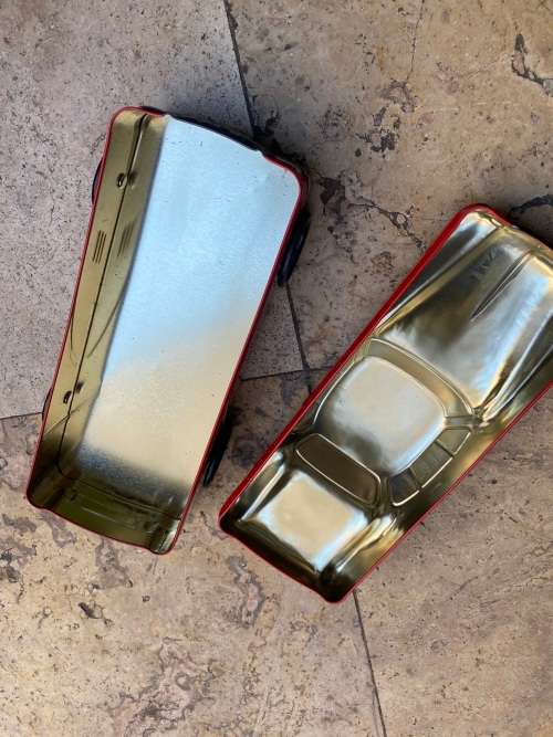 vintage red toffee tin car woolworths toffees storage tin trinket box