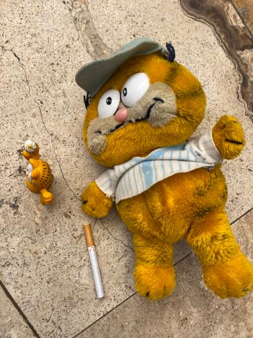 vintage garfield blue outfit plush doll and paws Garfield pvc ice cream pair