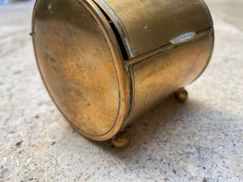 antique rare brass Ges Gesch trinket stamp box hinged  footed + stamps