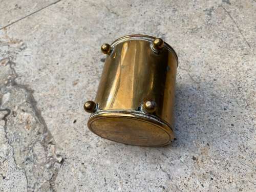 antique rare brass Ges Gesch trinket stamp box hinged  footed + stamps