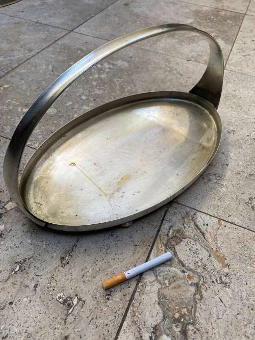 vintage Art Nouveau WMF hors d`oeuvre oval SERVING TRAY Germany silver plated on brass footed handle