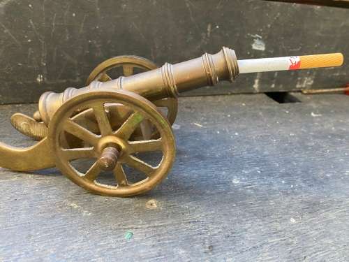 vintage heavy brass cannon ornament