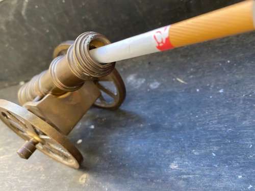 vintage heavy brass cannon ornament