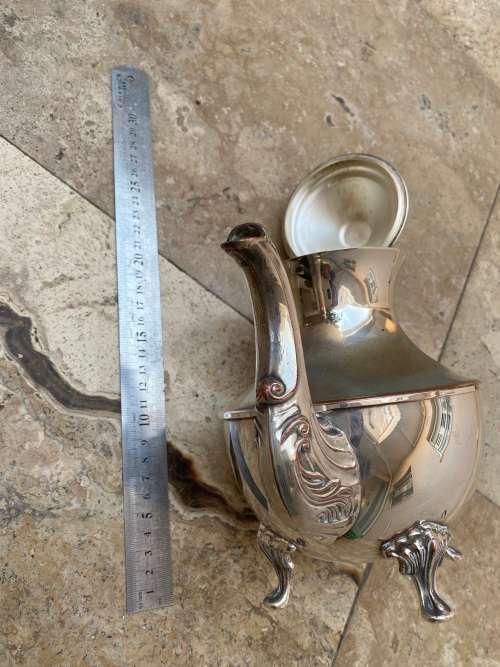 antique silver plate plated claw foot footed teapot tea pot