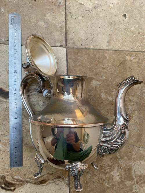 antique silver plate plated claw foot footed teapot tea pot