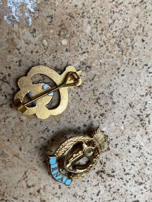 the royal british legion badge and RNA royal navy association badge pair