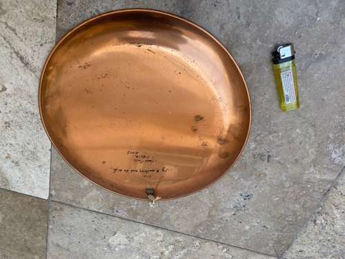 vintage copper Greek wall plate a soldier and his wife , hand painted numbered