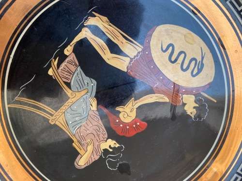 vintage copper Greek wall plate a soldier and his wife , hand painted numbered