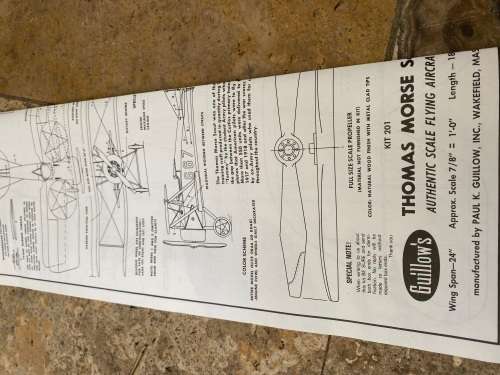 vintage GUILLOW`S THOMAS MORSE S4C SCOUT BALSA FLYING MODEL PLANE model KIT # 201 USA