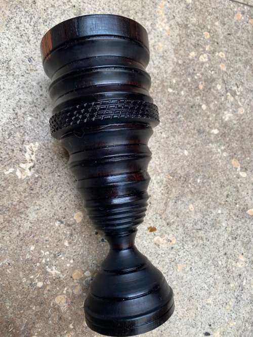 vintage treen heavy exotic dark wood turned goblet vase
