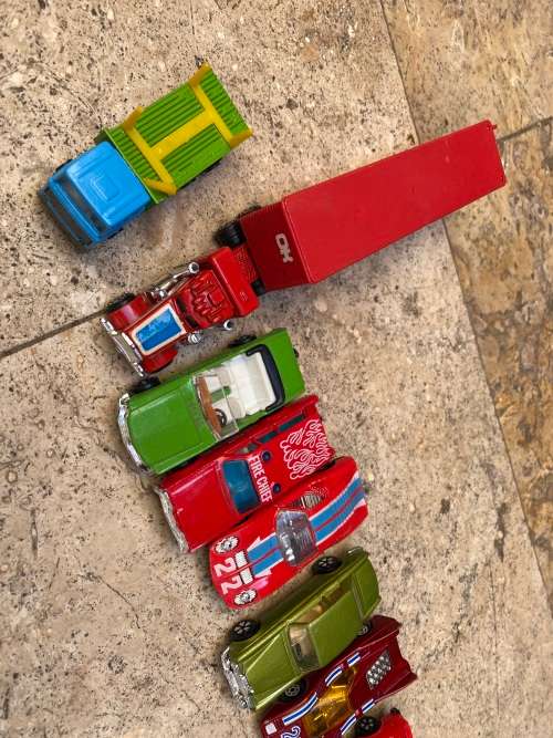 vintage lot of HONG KONG playart diecast cars of 10 and one kidco truck 1979 with car case