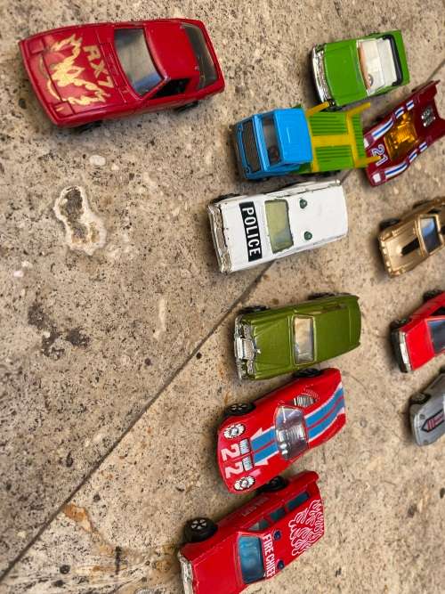 vintage lot of HONG KONG playart diecast cars of 10 and one kidco truck 1979 with car case